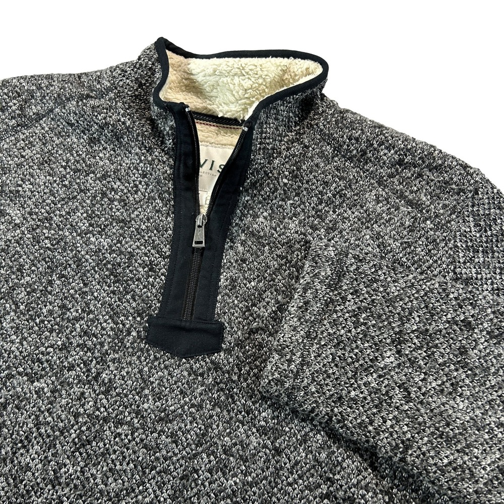 Orvis Pullover Men XL Grey Outdoor Sherpa Lined Quarter Zip Textured Sweater